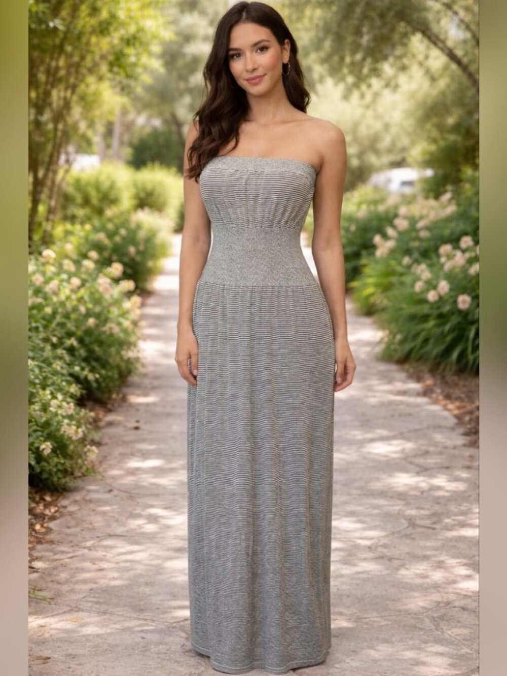 Lark + Grey Navy & White Striped Strapless Dress 1XL